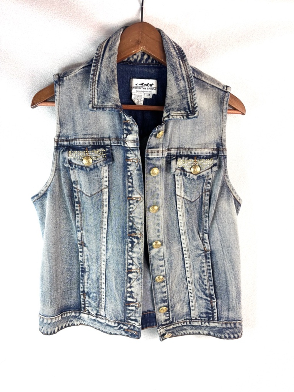 Back in the Saddle M Western Embellished Cowgirl Heavy Denim Vest - Jean Jacket
